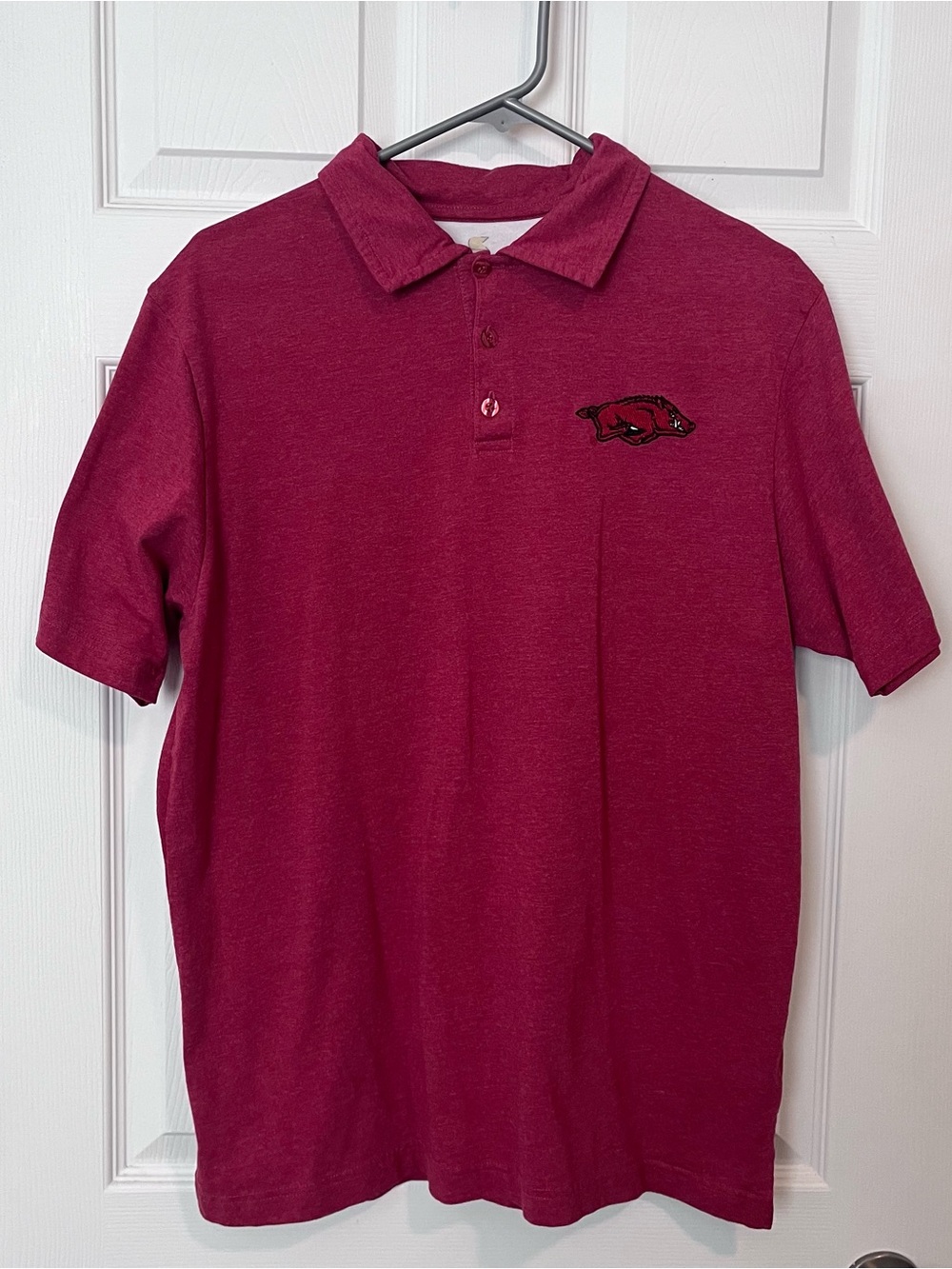 Arkansas Razorbacks Colosseum Mens Size L Red White Short Sleeve Polo Shirt